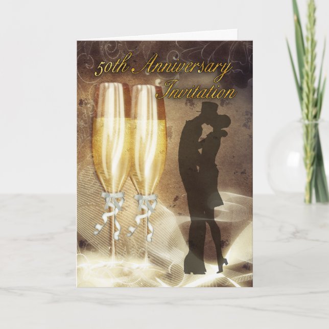 50th Wedding Anniversary Invitation Card - Champag (Front)