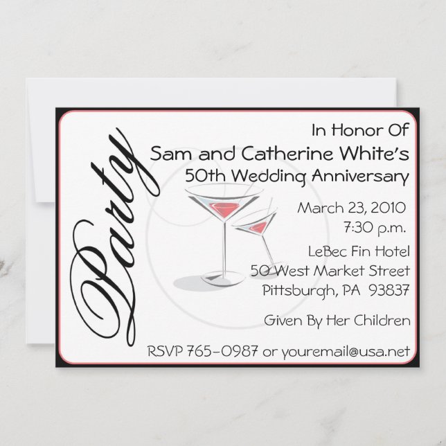 50th Wedding Anniversary Invitation Cocktails (Front)