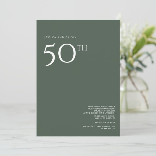 50th Wedding Anniversary Invitation Dusty Green (Standing Front)