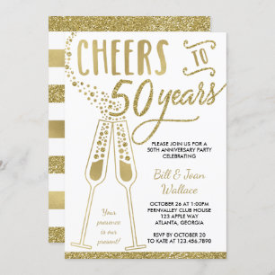 50th Wedding Anniversary Invitation, Faux Glitter Invitation