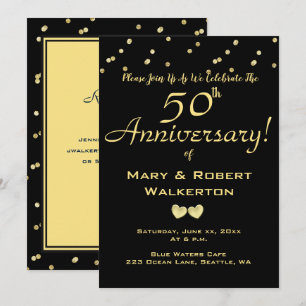 50th Wedding Anniversary Invitation -Golden Hearts