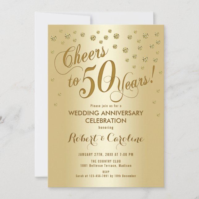 50th Wedding Anniversary Invitation in Gold (Front)