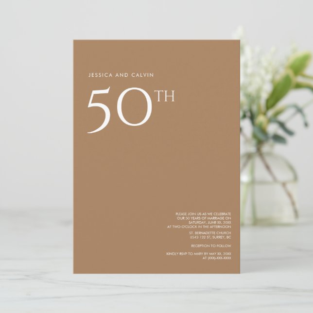 50th Wedding Anniversary Invitation Rose Gold (Standing Front)