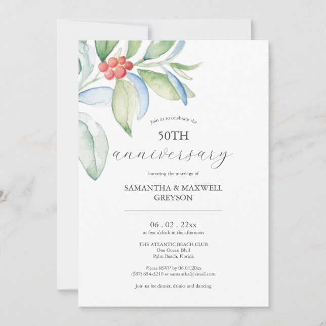 50th Wedding Anniversary Invites Festive Greenery (Front)