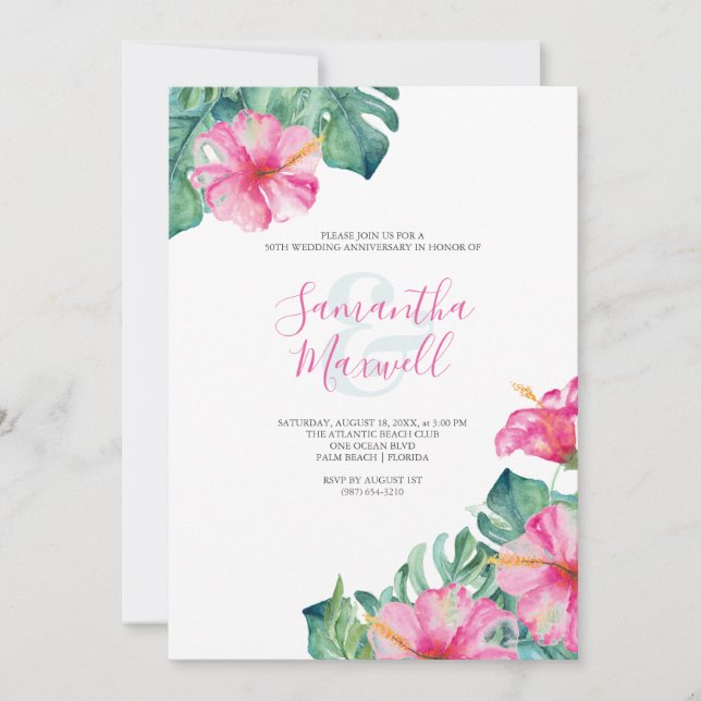 50th Wedding Anniversary Invites Hibiscus Flowers (Front)