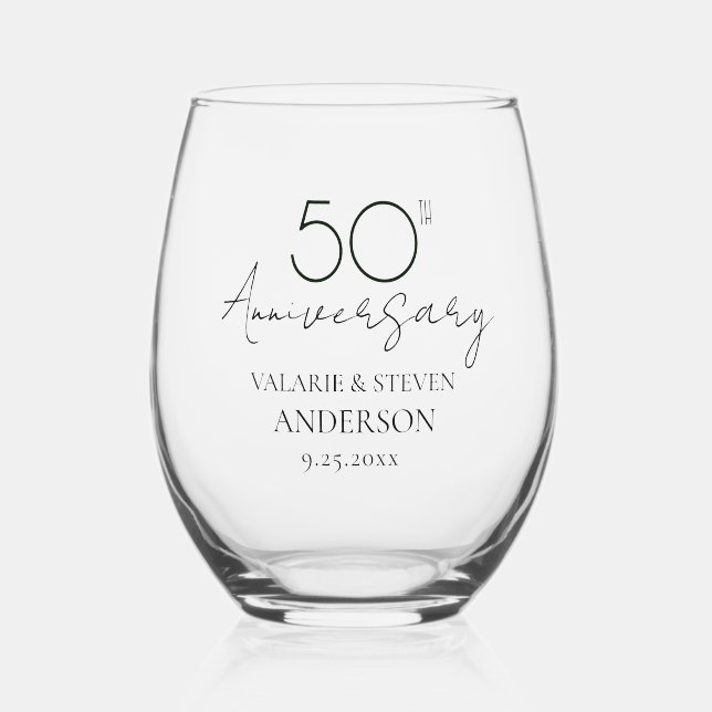 50th Wedding Anniversary Keepsake Stemless Wine Glass (Front)