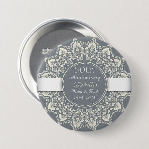 50th Wedding Anniversary lace with arabesque 3 Inch Round Button