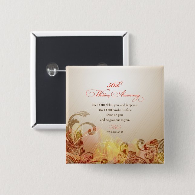 50th Wedding Anniversary, Lord Bless & Keep 2 Inch Square Button (Front & Back)