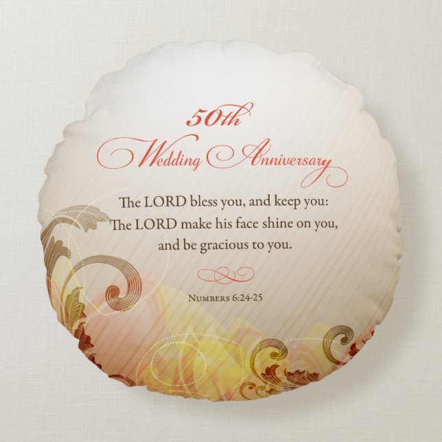 50th Wedding Anniversary, Lord Bless & Keep Round Pillow (Front)