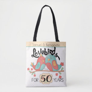 50th Wedding Anniversary Lovebirds Custom Tote Bag