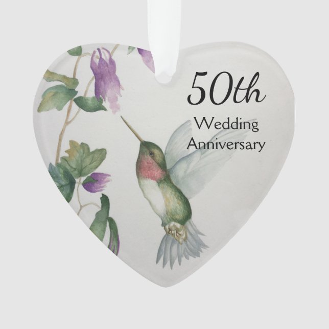 50th Wedding Anniversary Lovely Bird Flowers Heart Ornament (Front)