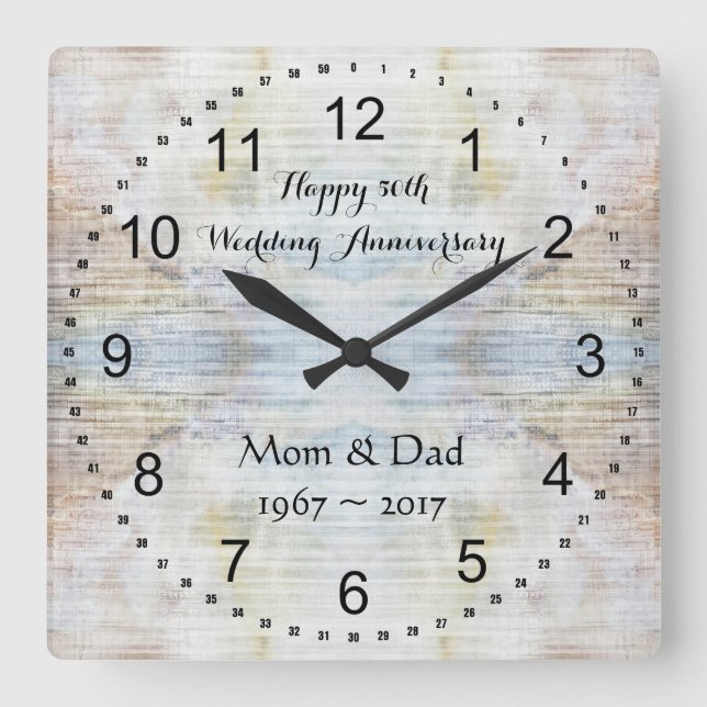 50th Wedding Anniversary Marble Pattern Square Wall Clock (Front)