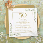 50th Wedding Anniversary Memories Greenery Square Invitation<br><div class="desc">Featuring delicate watercolor country garden greenery,  this chic anniversary invitation can be personalized with your special 50 years anniversary memories and celebration information,  with a golden background on the reverse. Designed by Thisisnotme©</div>