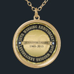 50Th Wedding Anniversary Metallic Gold & Black 2 Gold Plated Necklace<br><div class="desc">Elegant 50th wedding anniversary commemorative necklace with customizable text. Metallic gold and black. White diamonds accents.</div>