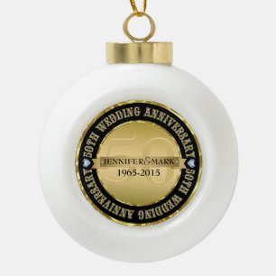 50Th Wedding Anniversary Metallic Gold & Black Ceramic Ball Christmas Ornament