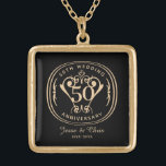 50th Wedding Anniversary Necklace<br><div class="desc">An elegant typographic design in black and gold. The template is captioned with: 50th Wedding Anniversary,  the years of matrimony and the names Jesse & Chris.</div>