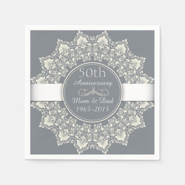 50th Wedding Anniversary ornamental round lace Napkin (Front)