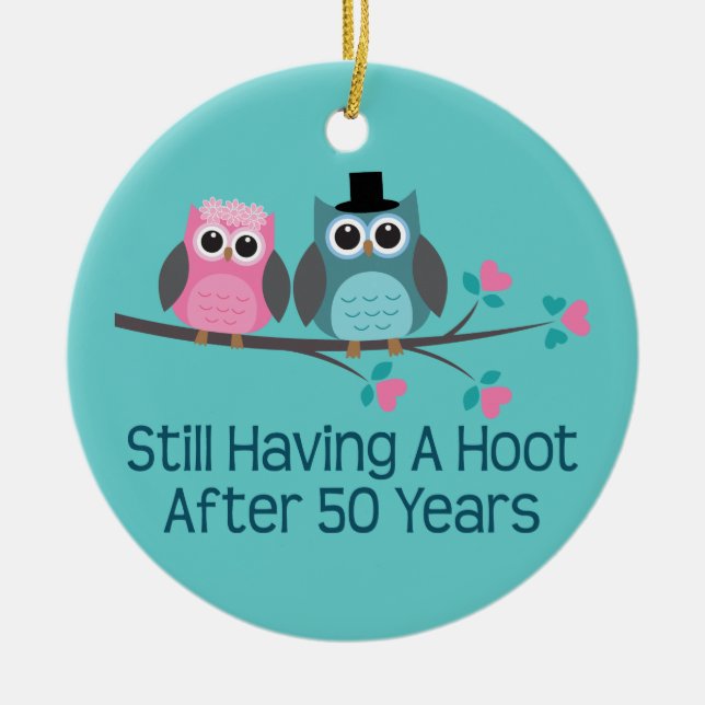 50th Wedding Anniversary Owls Ceramic Ornament (Front)