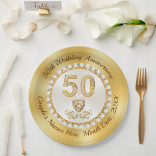 50th Wedding Anniversary Paper Plates, 7 or 9 inch Paper Plate