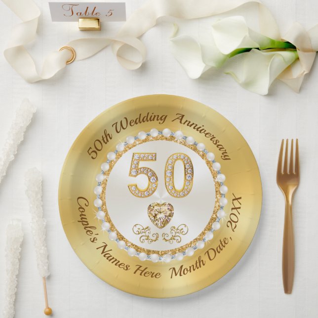 50th Wedding Anniversary Paper Plates, 7 or 9 inch Paper Plate (Wedding)