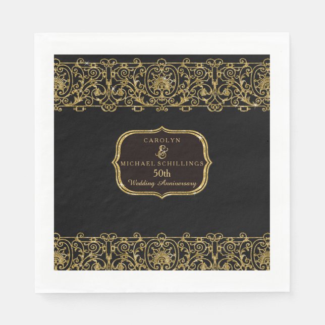 50th Wedding Anniversary Party Art Deco Nouveau Napkin (Front)
