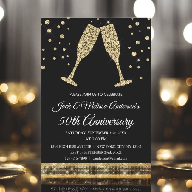 50th Wedding Anniversary Party Champagne Glasses Invitation (Creator Uploaded)