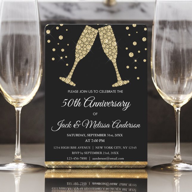 50th Wedding Anniversary Party Champagne Glasses Invitation (Creator Uploaded)
