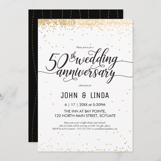 50th Wedding Anniversary Party Invite - Golden (Front/Back)