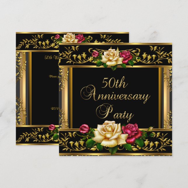 50th Wedding Anniversary Party Rose Gold Vintage Invitation (Front/Back)
