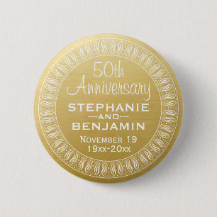 50th Wedding Anniversary Personalized gold 2 Inch Round Button