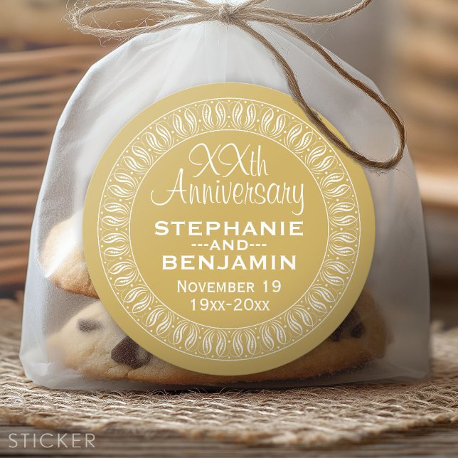 50th Wedding Anniversary Personalized gold Classic Round Sticker (Anniversary Sticker)