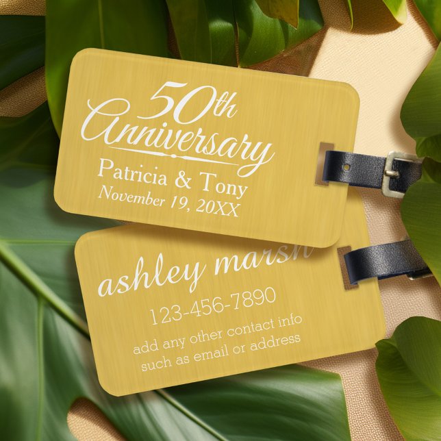 50th Wedding Anniversary Personalized Golden Luggage Tag (Personalized luggage tag - Wedding Anniversary)