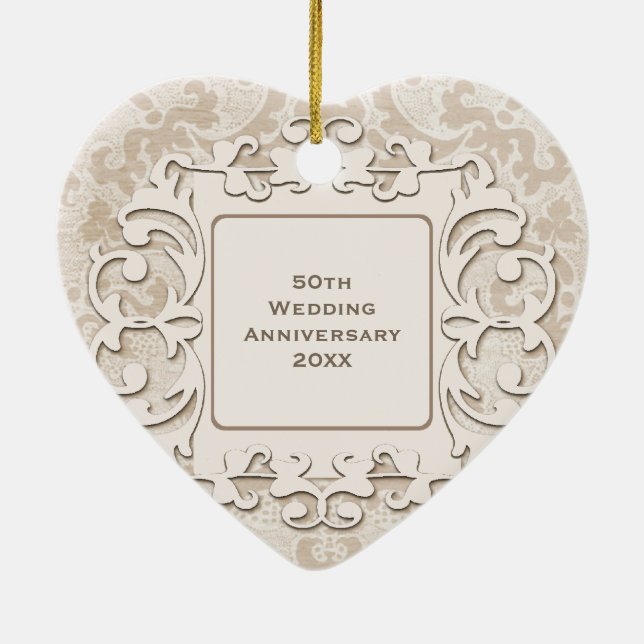 50th Wedding Anniversary Personalized Photo Ceramic Ornament (Back)