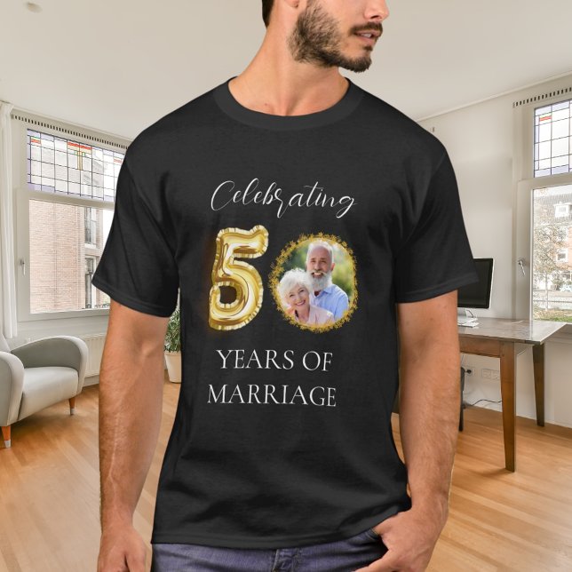 50th wedding anniversary photo black gold men T-Shirt (Creator Uploaded)
