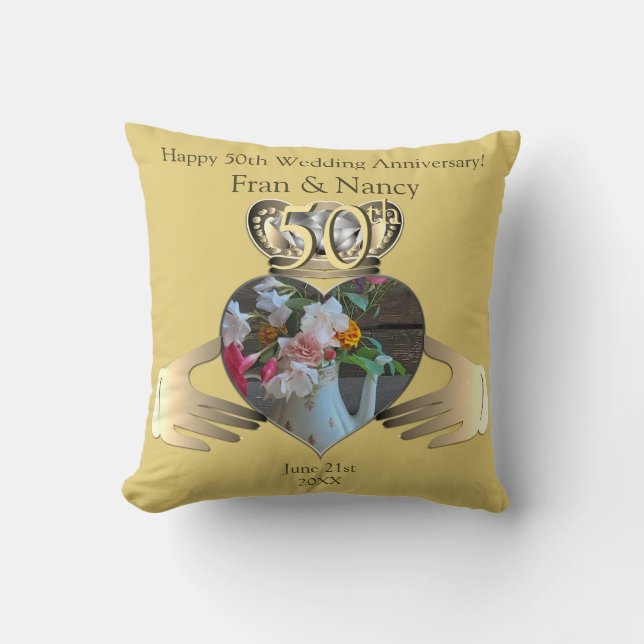 50th Wedding Anniversary Photo Claddaugh  Throw Pillow (Front)