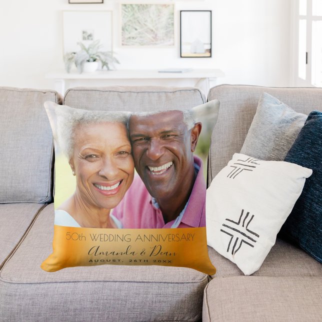 50th wedding anniversary photo elegant gold throw pillow (Creator Uploaded)
