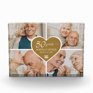 50th Wedding Anniversary Photo Gold Glitter Heart