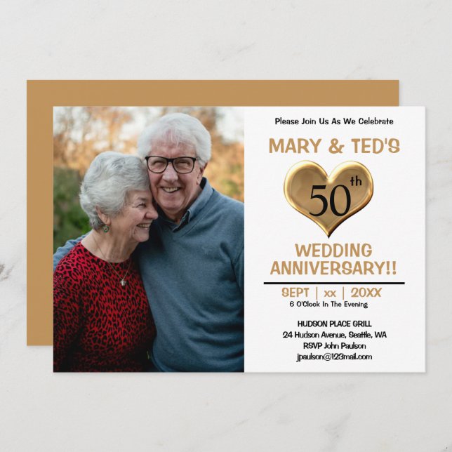 50th Wedding Anniversary Photo Invitation (Front/Back)