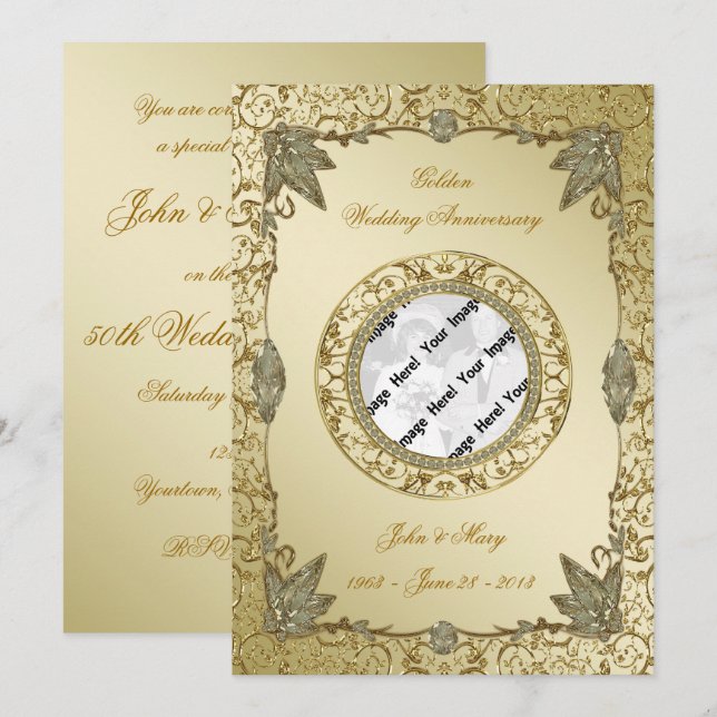 50th Wedding Anniversary Photo Invitation Card (Front/Back)