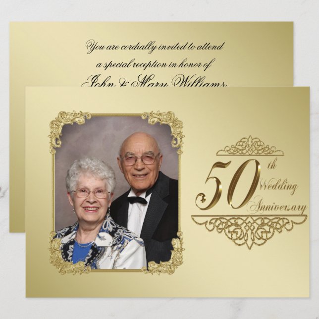 50th Wedding Anniversary Photo Invitation Card (Front/Back)