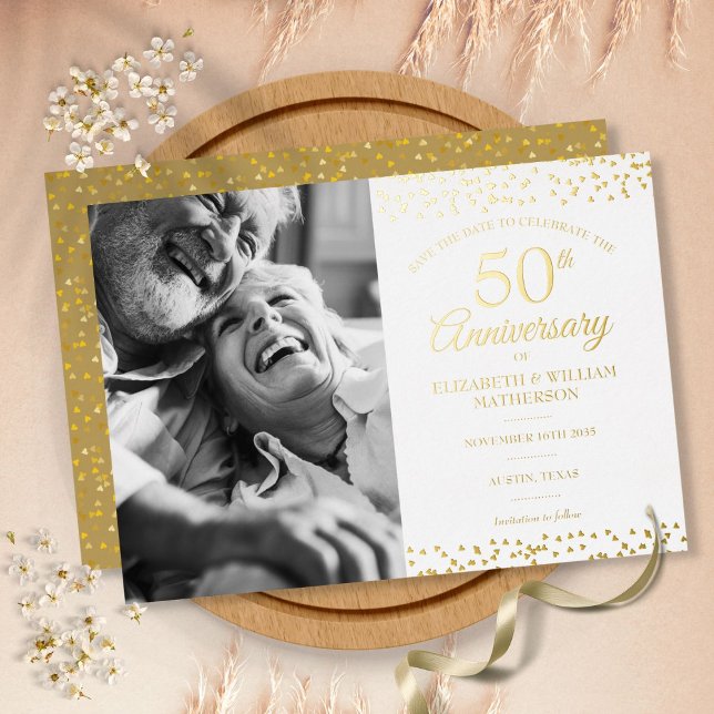 50th Wedding Anniversary Photo Save the Date Gold (Creator Uploaded)