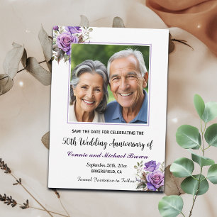 50th Wedding Anniversary Purple Roses Photo Save The Date