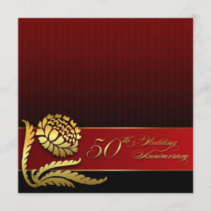 50th wedding anniversary red golden invitations