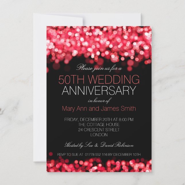 50th Wedding Anniversary Red Lights Invitation (Front)