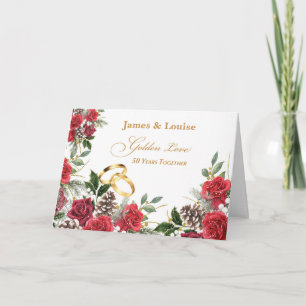 50th Wedding Anniversary Red Roses and Rings Card