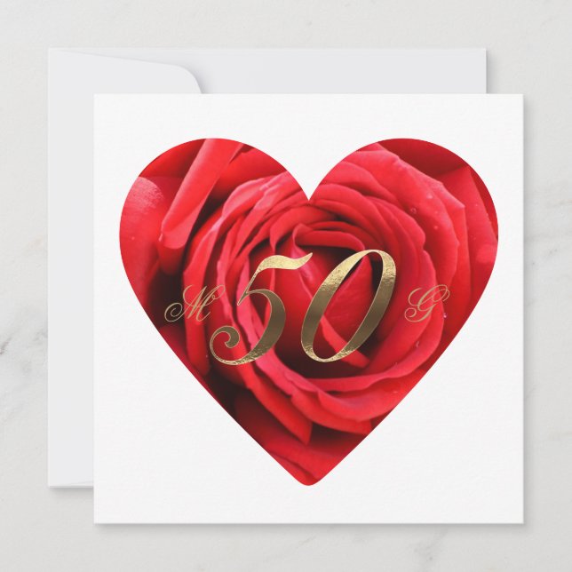 50th Wedding Anniversary Red Roses Heart Elegant Invitation (Front)