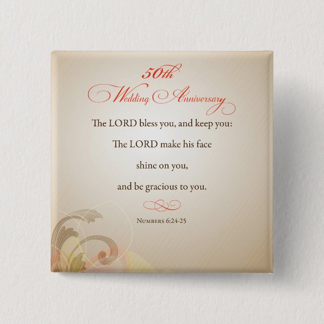 50th Wedding Anniversary, Religious Lord Bless 2 Inch Square Button (Front)