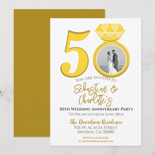 50th Wedding Anniversary Ring Photograph Invitation (Front/Back)