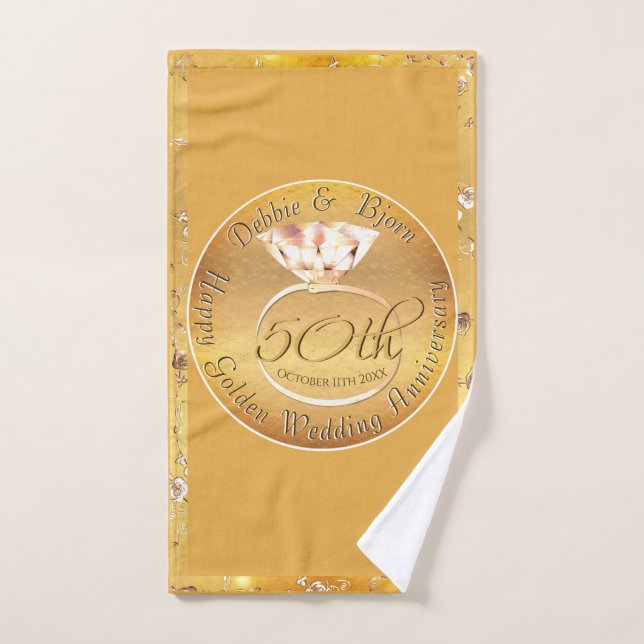 50th Wedding Anniversary Roses Gemstone Bath Towel Set (Hand Towel)