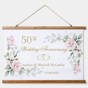 50th Wedding Anniversary Roses Hearts Tapestry
